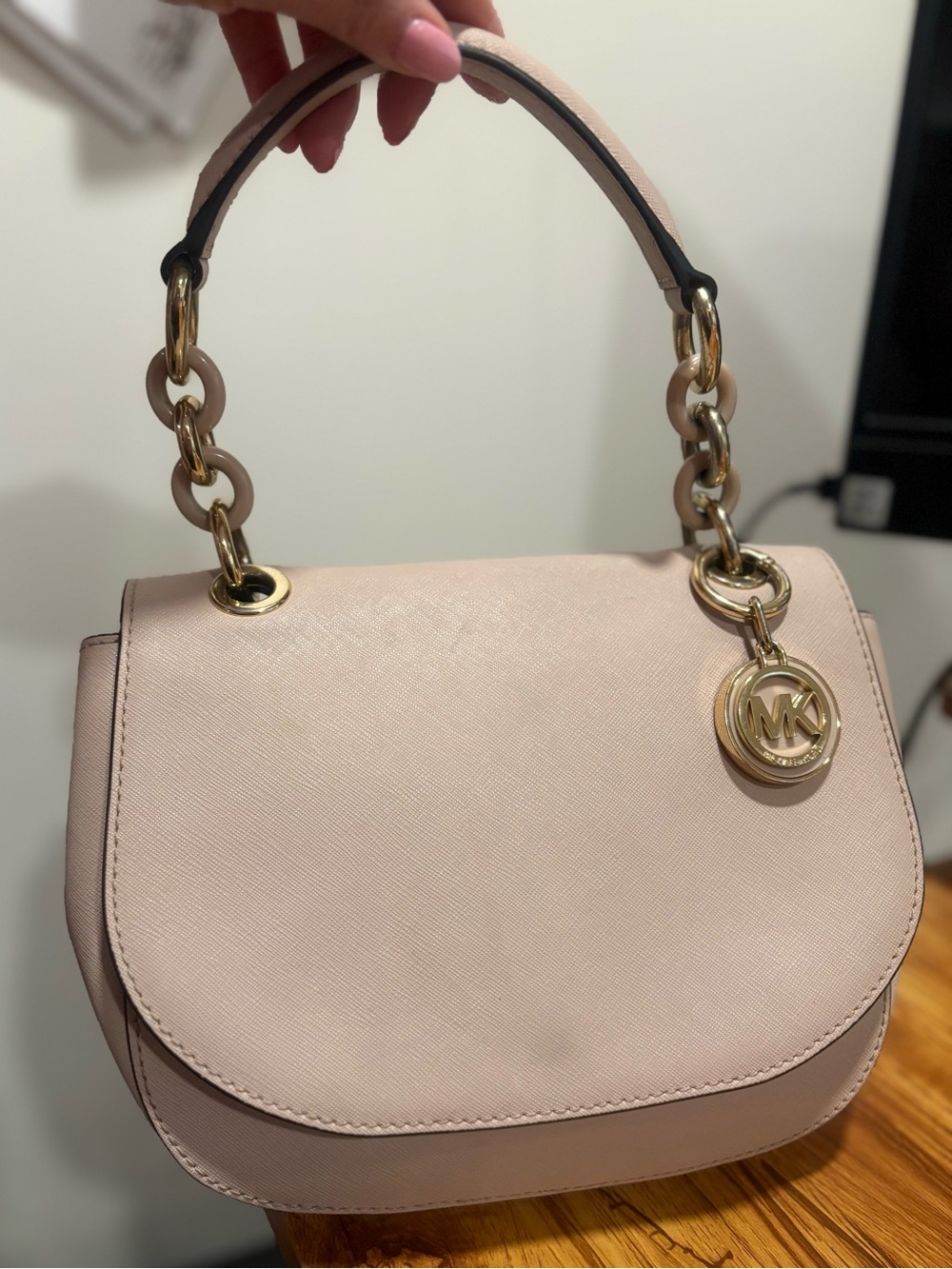 Michael Kors Blush Pink Saffiano Leather Shoulder Bag with Gold Hardware